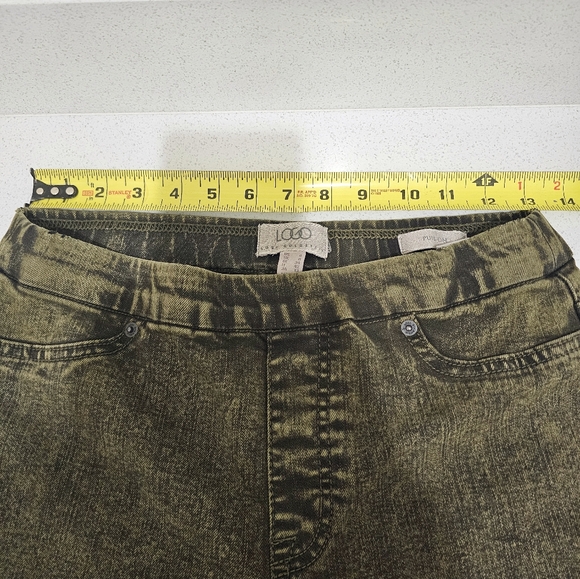 Logo By Lori Goldstein GREEN Acid Wash Pull-on Slim Leg Denim Pants - Picture 9 of 12